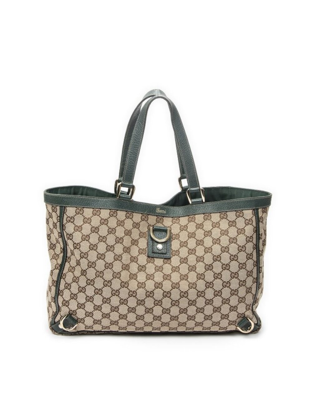 Gucci Large Abbey D Ring Tote Bag Beige Green GG Canvas